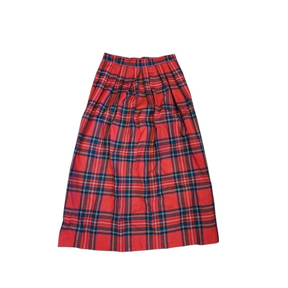 Lands’ End Red Plaid Tartan Pleated Wool Midi Skirt Made in Scotland Womens | 8 - Picture 2 of 10